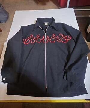 Johnny Suede Flame Jacket Size M Black Zip Up